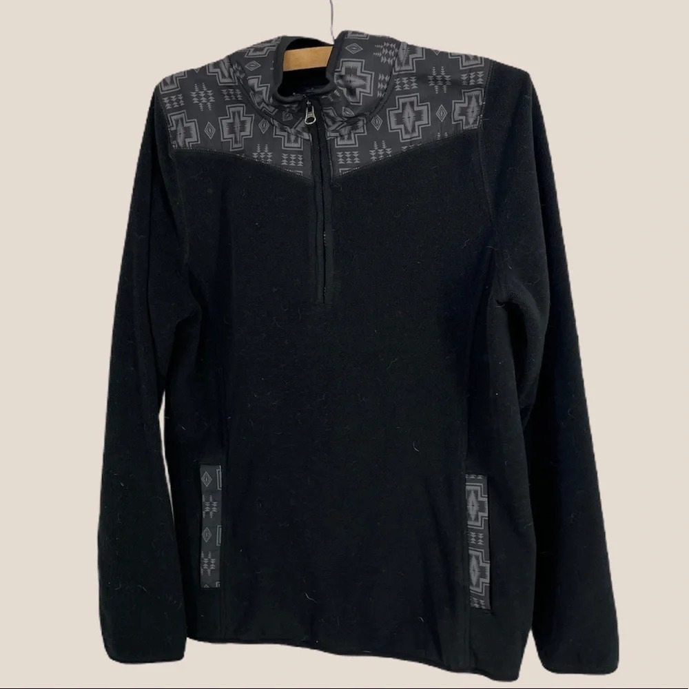 Pendleton Black Fleece Pullover W Pattern Trim M - image 2